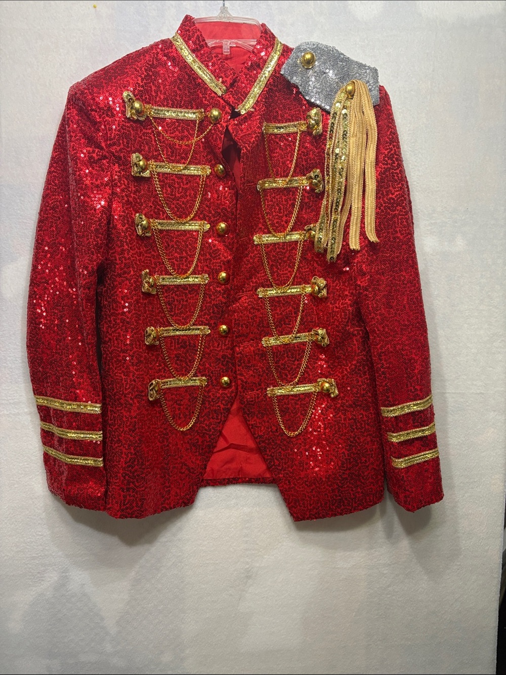 New Michael Jackson 1984 AMA Red Sequin Military Jacket Costume - Men's Medium